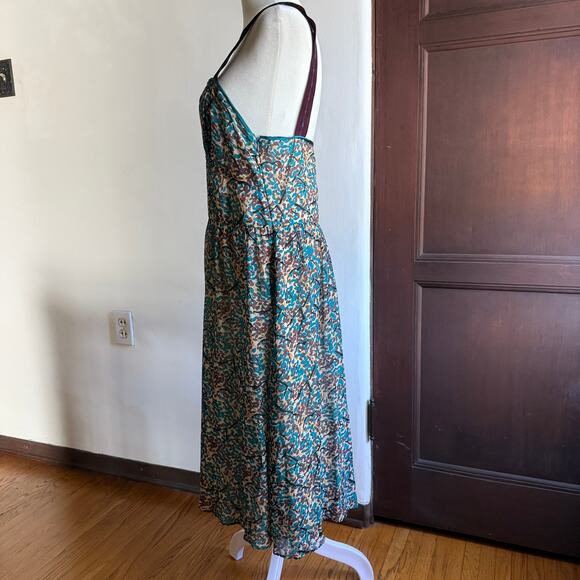 Y2K Vintage TUFI DUEK | Blue Floral Print Silk Empire Waist Dress | Size 6 / 40 - Picture 2 of 7